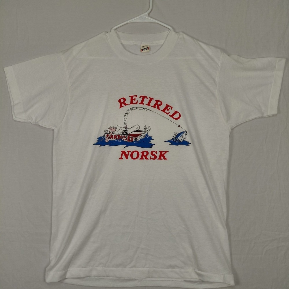 Vintage XL‎ Screen Stars T Shirt Fishing Single Stitch Retired NORSK Cartoon USA - Picture 4 of 12